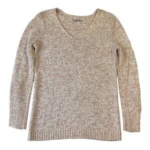 LOFT Outlet Women Sweater M Pink Long Sleeve Cotton Blend V-neck Pullover Knit